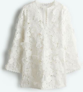 H&M Spitzenkleid mit Blütenapplikationen - White