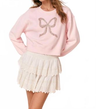 LoveShackFancy Rylan Embellished Bow Fleece Pullover In Pink