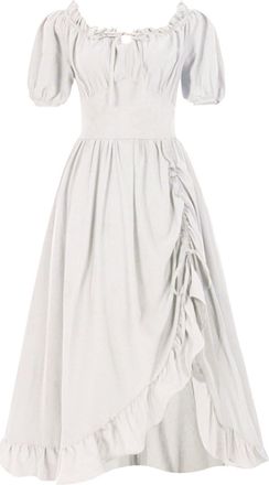 Generic Vampire Dress for Women Halloween Medieval Peasant Short Sleeve Vintage Victorian High Low Gothic Punk Fairy Witch Midi Wedding Ladies Dresses Steampu