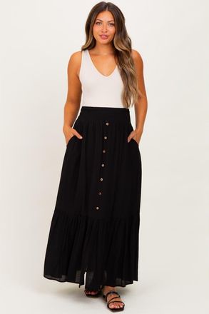Pinkblush Smocked Waist Button Accent Maxi Skirt in Black at Nordstrom, Size Medium
