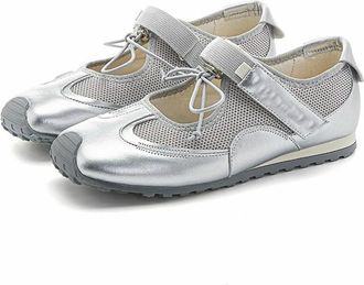 Generic NYSBH Flat Shoes One-Strap Ballet Womens Sneakers Large Size mesh Breathable Female Shoes Silver