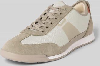 HUGO BOSS Low Top Sneaker mit Leder-Besatz Modell Nitan in Beige, Gr&ouml;&szlig;e 40