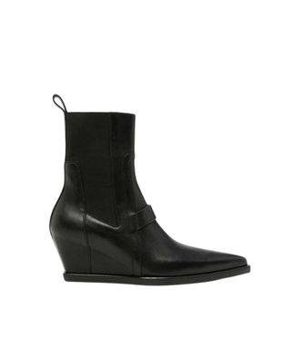 Rick Owens Black Leather Wedge Boots