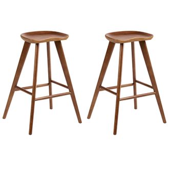Beliani Conjunto De 2 Taburetes De Bar De Madera De Caucho Estilo Retro Cocina Comedor Marr&oacute;n Cando