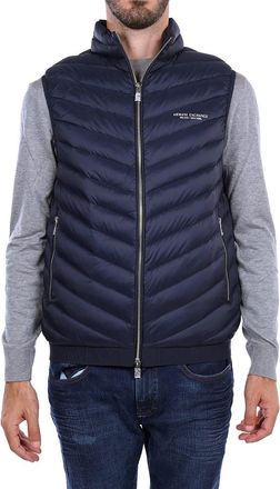 A|X Armani Exchange Mens Real Down Quilted Packable Vest, Navy/Grey Marl, L
