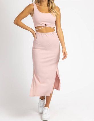 Peach Love California Ribbed Cutout Midi Dress In Baby Pink
