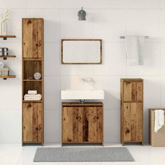 Berkfield Home Durable 4 Piece Bathroom Furniture Set Old Wood Engineered Wood in Brown