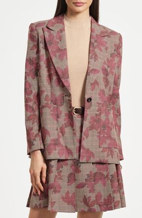 Isaac Mizrahi New York Floral Plaid Blazer in Taupe Plaid Floral at Nordstrom, Size 6