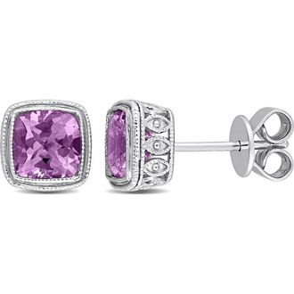 Delmar Sterling Silver Cushion Cut Amethyst Stud Earrings in Purple at Nordstrom Rack