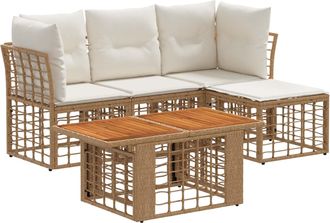 vidaXL Conjunto De Sof&aacute;s De Jard&iacute;n 5 Uds. Natural Y Crema Vidaxl