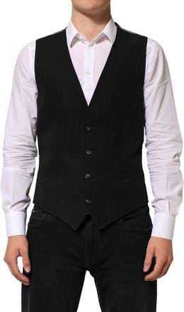 Dolce & Gabbana Black Cotton Waistcoat Dress Men Formal Mens Vest