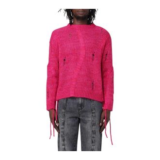 Andersson Bell Round-neck Knitwear, male, Pink, Size: L Distressed Knit Pullover Sweater