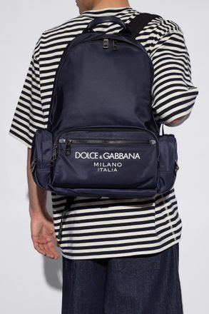 Dolce & Gabbana Backpack With Logo, Mens, Navy Blue