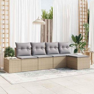vidaXL Conjunto De Sof&aacute; De Jard&iacute;n 5 Pcs Beige Polirat&aacute;n Vidaxl