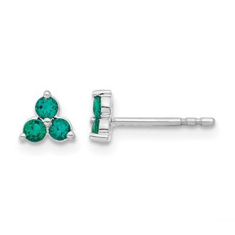 Diamond2Deal 14k White Gold 3-stone Created Emerald Triangle Stud Earrings