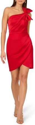 Adrianna Papell Bow One-Shoulder Satin Cocktail Minidress in Hot Pepper at Nordstrom, Size 8