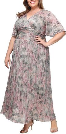 S.L. Fashions Metallic Floral Gown in Beige Multi at Nordstrom, Size 14W