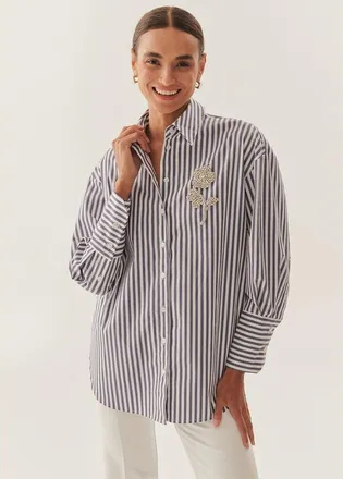 Exquise Daniela Poplin Shirt in Navy at Nordstrom, Size X-Small
