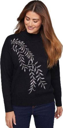 Wallis Leaf Pattern Embellished Crew Neck Jumper, L, Black