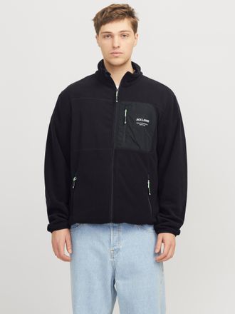 Jack & Jones Outdoorjacke JACK & JONES JJTHEO - Fleecejacke mit Stehkragen und Logoprint, Herren, Gr. S, schwarz, Web, Obermaterial: 100% Polyester, unifarben, reg