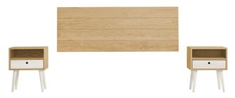 HOGAR 24 Cabecero acabado madera y 2 mesitas con caj&oacute;n y hueco cera y blanco