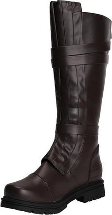 Generic Mens Flat Heel Knee High Boots PU Leather Combat Long Boots Round Toe Cosplay Boot with Side Zipper,Brown,7.5 UK