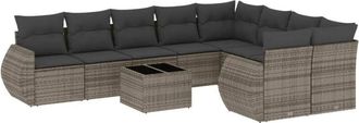 vidaXL Set De Sof&aacute;s De Jard&iacute;n 10 Pzas Con Cojines Rat&aacute;n Sint&eacute;tico Gris Vidaxl
