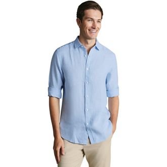 CHARLES TYRWHITT Plain Pure Linen Shirt in Sky Blue at Nordstrom, Size Xx-Large
