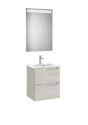 Roca Mueble Lavabo 500mm Aleyda Compacto 2 Cajones + Espejo Blanco Madera