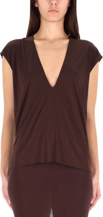 Rick Owens Brown Solid V Neck Top
