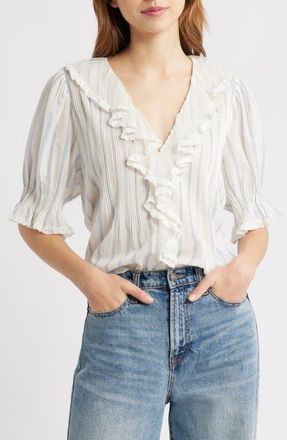D&ocirc;en Henri Organic Cotton Voile Top in Saint Aurelie Stripe at Nordstrom, Size Xx-Small