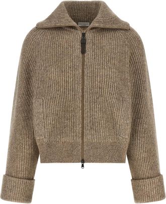 Brunello Cucinelli Beige Knitted Shirt Collar Sweater