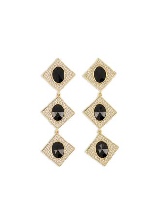 Self Portrait Gold Crystal Black Tiered Earrings