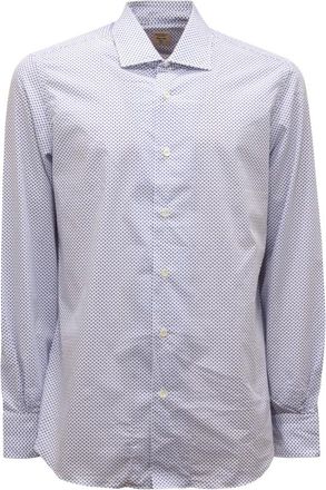 Mazzarelli Overhemden, Heren, Wit, L, Groene Stone Slim Shirt Gemaakt in Italië