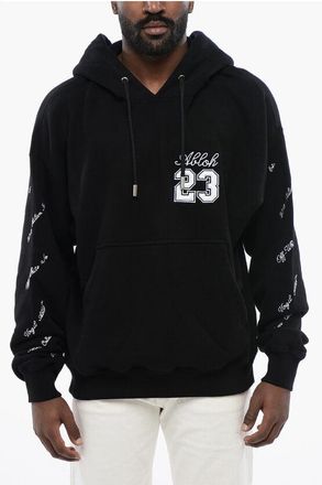 Off-white Mens Embroidered Brushed Cotton Hoodie in Black - Size 2XL