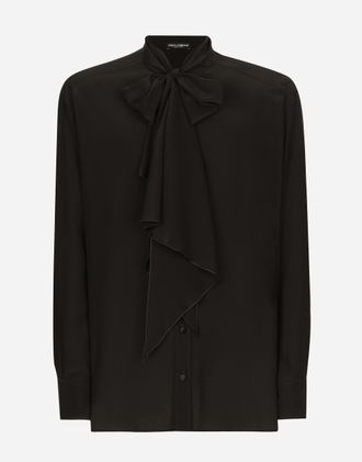 Dolce & Gabbana Oversize Silk Shirt With Pussy-bow - Man Shirts Black Silk 37