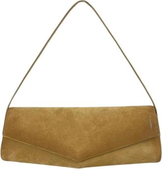Jil Sander Kante Su&egrave;de Schoudertas - Dames - Schoudertassen - Bruin - ONE Size - Su&egrave;de - Tassen