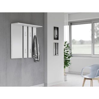 Hucoco Reggy - Perchero De Pared + Espejo Grande - 6 Ganchos Dobles - Estante - Mueble De Entrada - 85x82x15cm