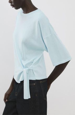 Mango Bow Short Sleeve Sweater in Sky Blue at Nordstrom, Size X-Small