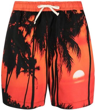 Blue Sky Inn palm-tree print swim shorts - men - Polyester/Polyester - S - Orange