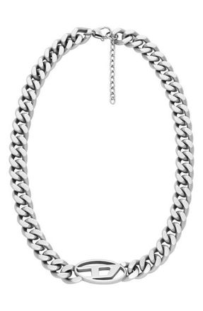 Diesel Oval D Logo Chain Choker Necklace in Silver at Nordstrom