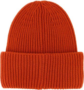 Moncler Mens Beanie Ribbed Wool-Cashmere Orange Virgin