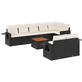 vidaXL Vidaxl - Set De Sof&aacute;s De Jard&iacute;n 8 Piezas Y Cojines Rat&aacute;n Sint&eacute;tico Negro
