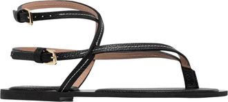 Pollini Platte Sandalen - Dames - Sandalen - Zwart - 41 EU - Leer - Schoenen