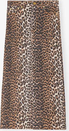 Ganni Mixed Leopard Denim Maxi Slit Skirt - Size 32 Organic Cotton