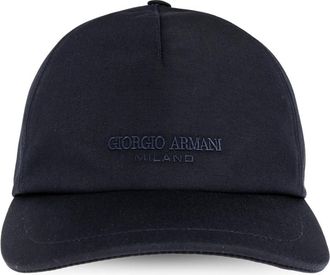Giorgio Armani Baseballcap van technische stof met leren logo - Heren - Petten - Blauw - S - Katoen - Accessoires