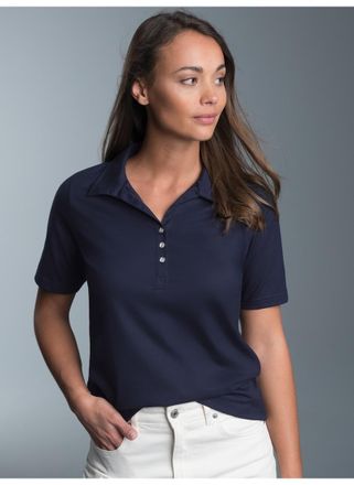 Trigema Poloshirt TRIGEMA TRIGEMA Poloshirt aus Baumwolle mit Kristallsteinen, Damen, Gr. XXL, blau (navy), 100% Baumwolle, Basic, Shirts Poloshirt