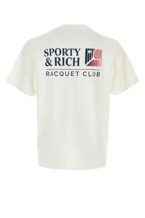 Sporty & Rich Mens White Cotton T-Shirt Whitenavyruby Exterior Exterior: T-shirts And Polos