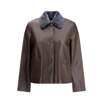 Marni Jassen, Dames, Bruin, M, Leer, Leren jas met ritsdetails