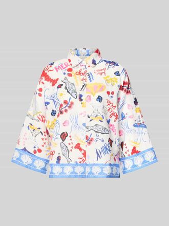 Christian Berg Bluse aus Leinen mit 3/4-Arm und &uuml;berschnittenen Schultern in Weiss, Gr&ouml;&szlig;e 42